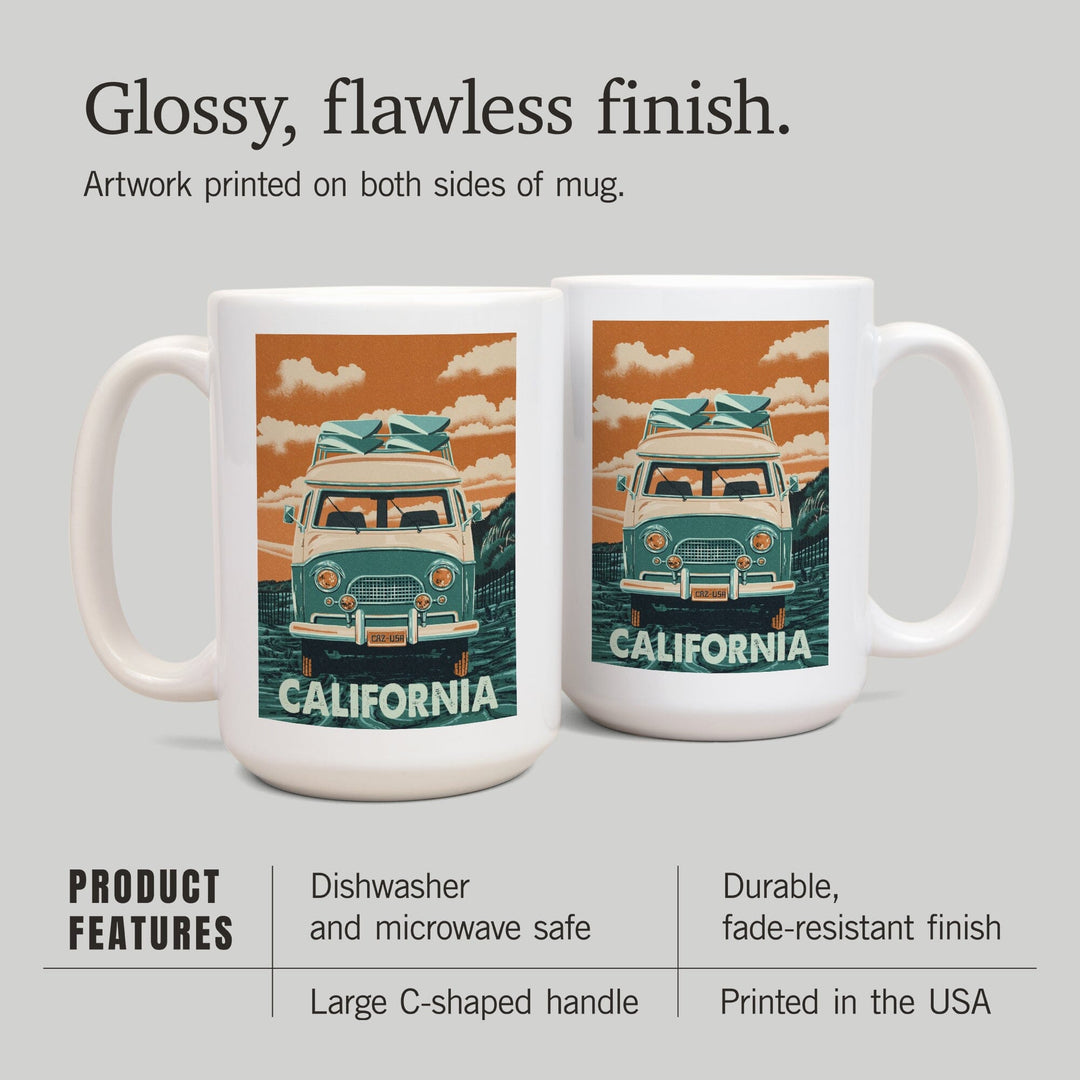 California, Letterpress, Camper Van, Lantern Press Artwork, Ceramic Mug Mugs Lantern Press 