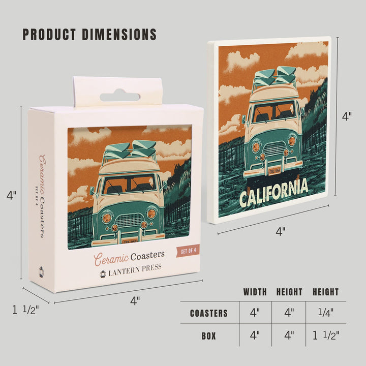 California, Letterpress, Camper Van, Lantern Press Artwork, Coaster Set - Lantern Press