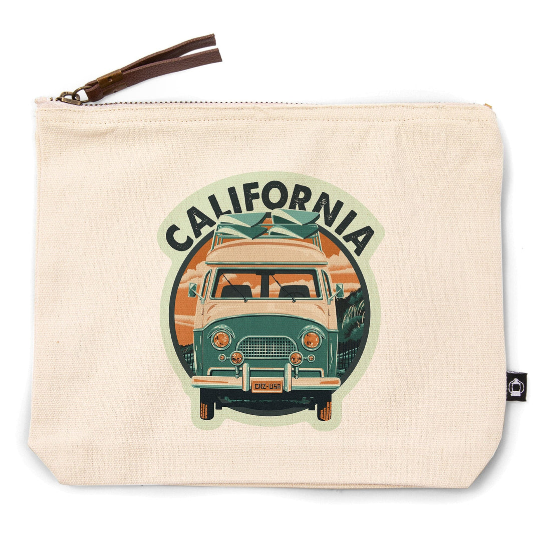 California, Letterpress, Camper Van,, Organic Cotton Zipper Pouch, Go Bag Totes Lantern Press 
