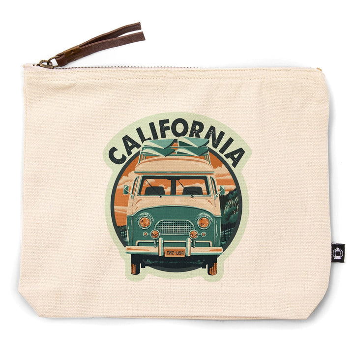 California, Letterpress, Camper Van,, Organic Cotton Zipper Pouch, Go Bag Totes Lantern Press 