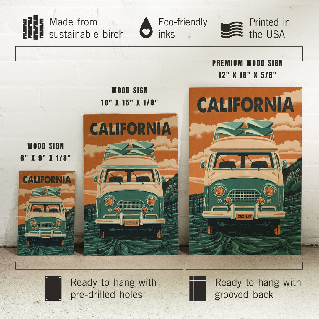 California, Letterpress, Camper Van, Wood Signs and Postcards Wood Lantern Press 