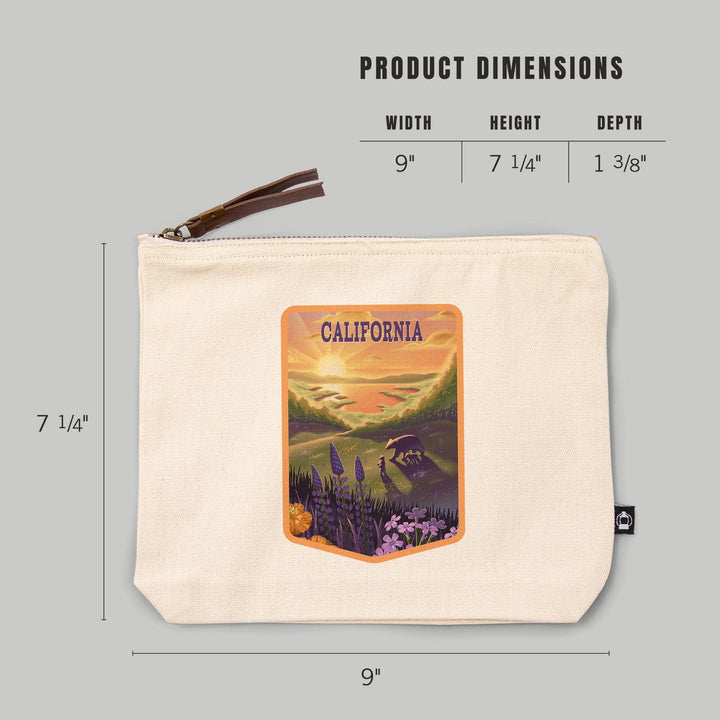 California, Lithograph, Bear and Spring Flowers, Lake,, Organic Cotton Zipper Pouch, Go Bag Totes Lantern Press 