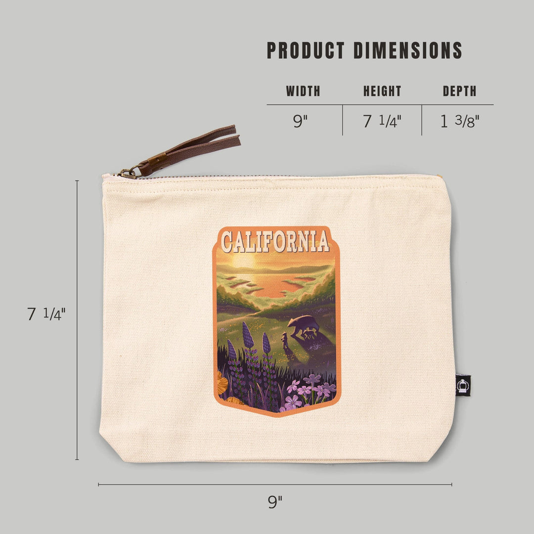 California, Lithograph, Bear and Spring Flowers,, Organic Cotton Zipper Pouch, Go Bag Totes Lantern Press 