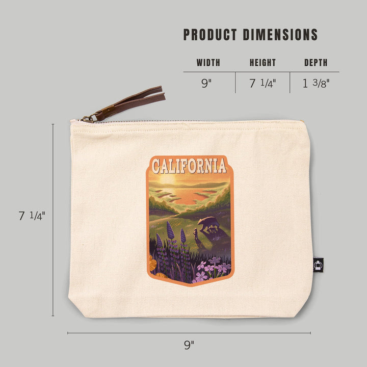 California, Lithograph, Bear and Spring Flowers,, Organic Cotton Zipper Pouch, Go Bag Totes Lantern Press 