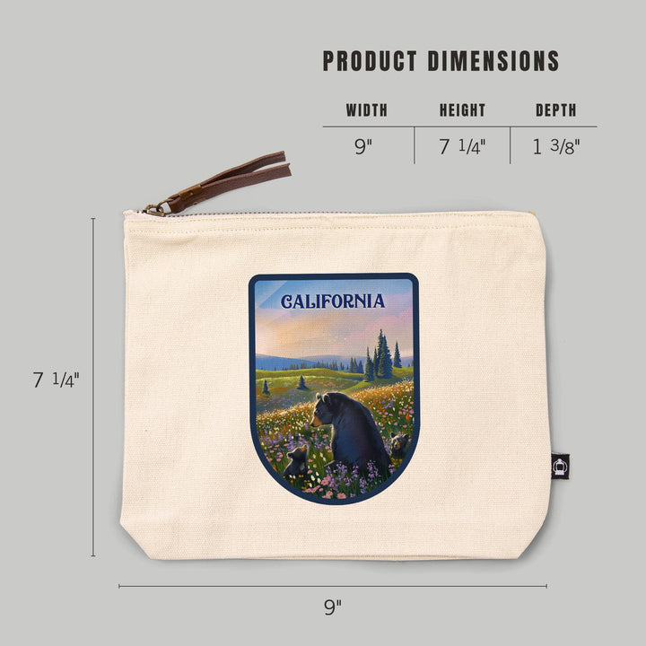 California, Lithograph, Bear Family in Field,, Organic Cotton Zipper Pouch, Go Bag Totes Lantern Press 