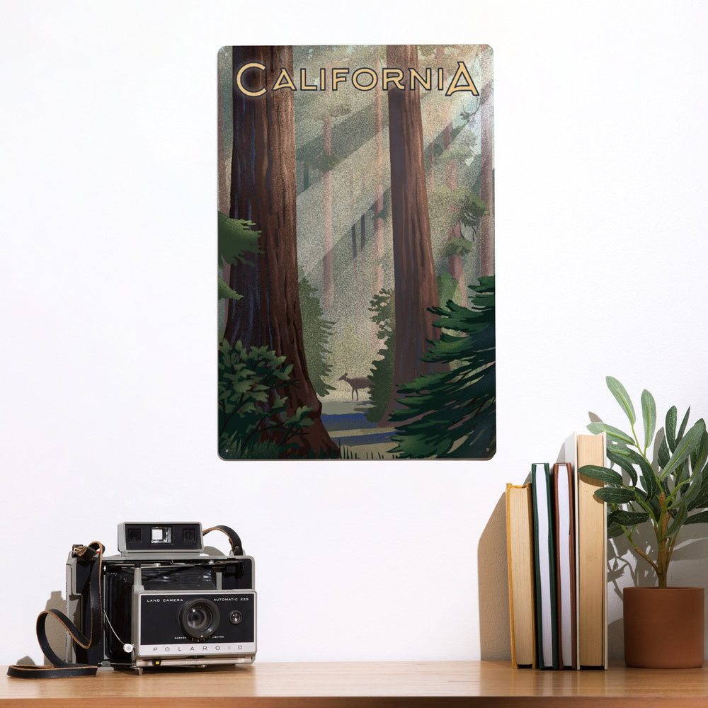 California, Lithograph, Deer in Forest, Metal Signs Metal Lantern Press 