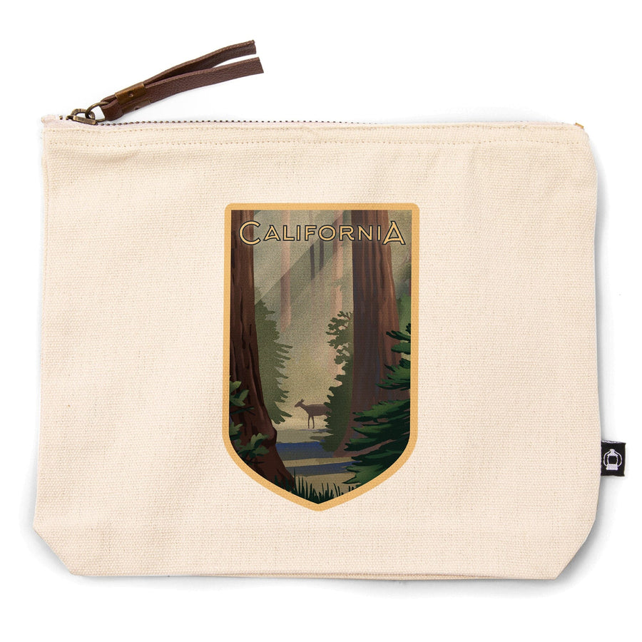California, Lithograph, Deer in Forest,, Organic Cotton Zipper Pouch, Go Bag Totes Lantern Press 