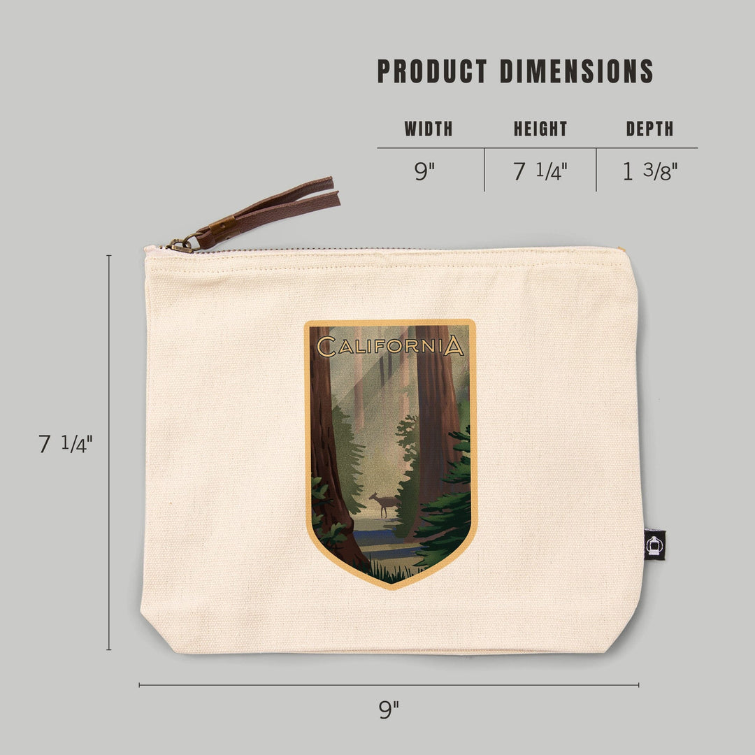 California, Lithograph, Deer in Forest,, Organic Cotton Zipper Pouch, Go Bag Totes Lantern Press 