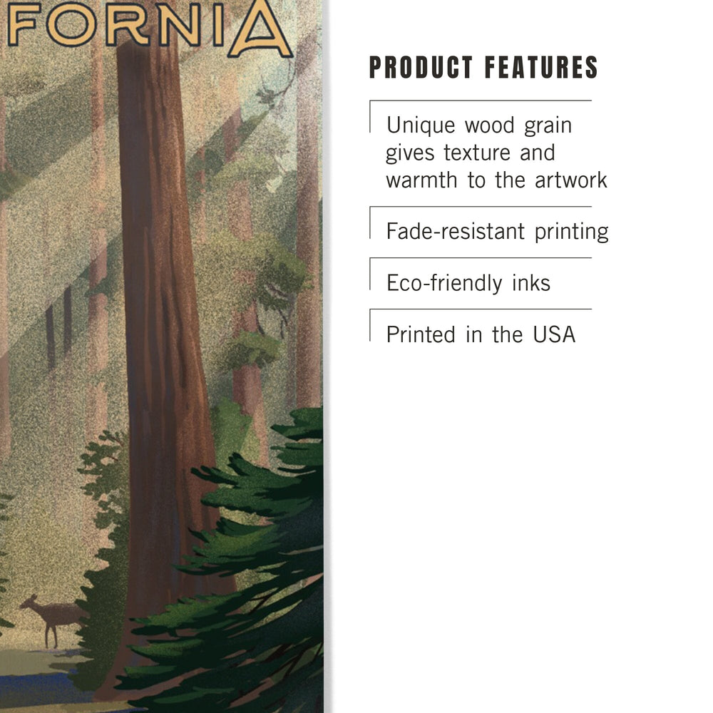 California, Lithograph, Deer in Forest, Wood Signs and Postcards Wood Lantern Press 