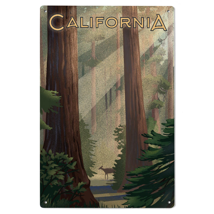 California, Lithograph, Deer in Forest, Wood Signs and Postcards Wood Lantern Press 