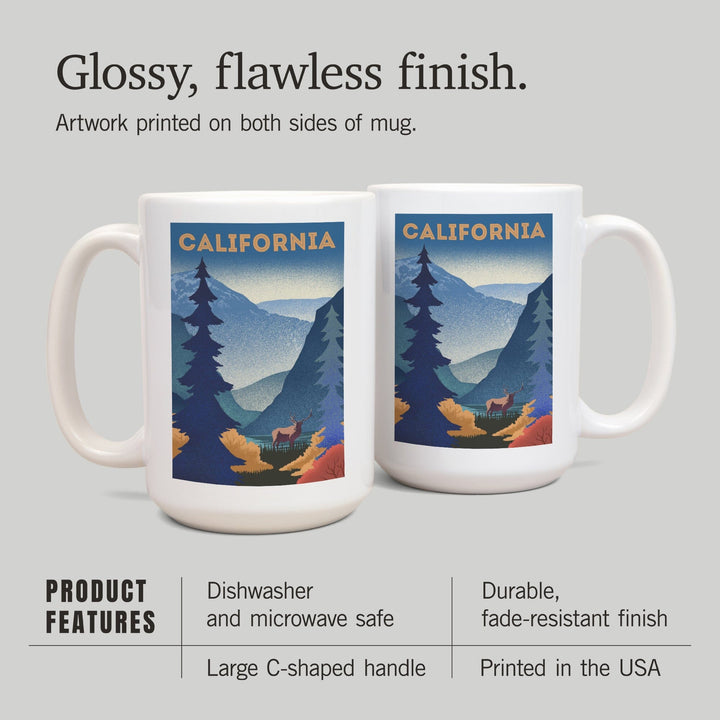California, Lithograph, Elk and Mountain Scene, Ceramic Mug Mugs Lantern Press 