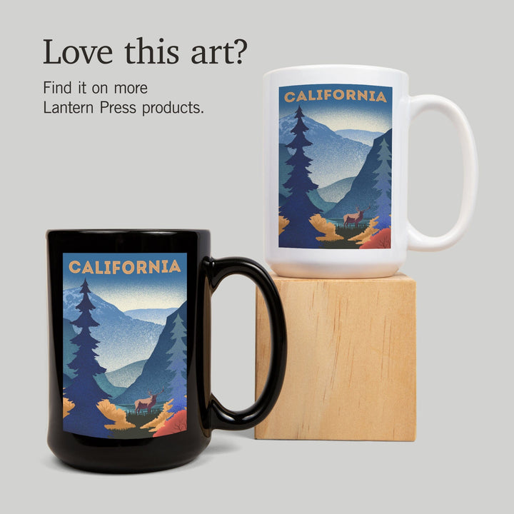 California, Lithograph, Elk and Mountain Scene, Ceramic Mug Mugs Lantern Press 