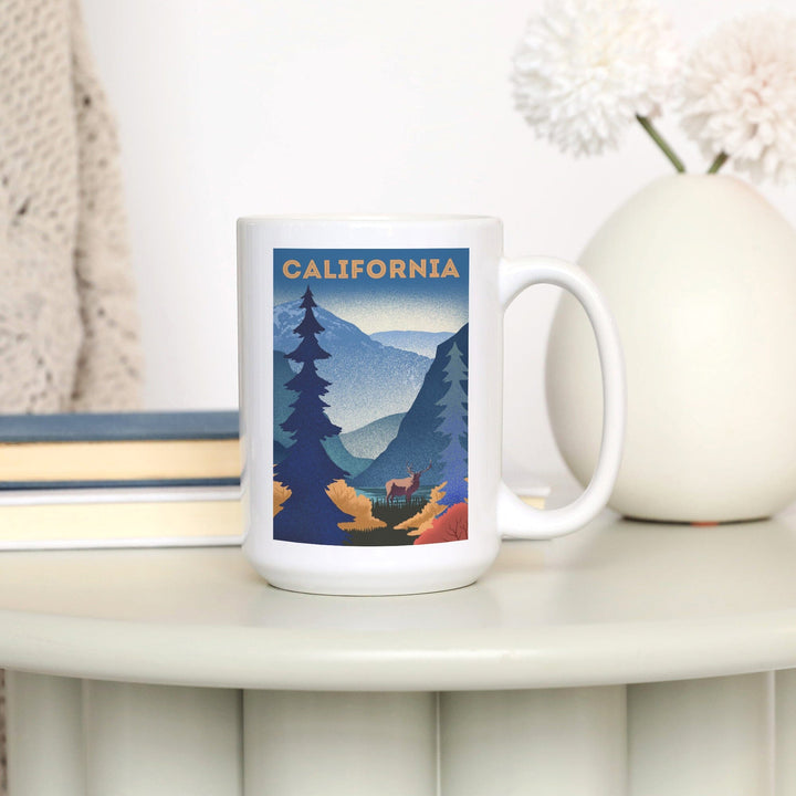 California, Lithograph, Elk and Mountain Scene, Ceramic Mug Mugs Lantern Press 