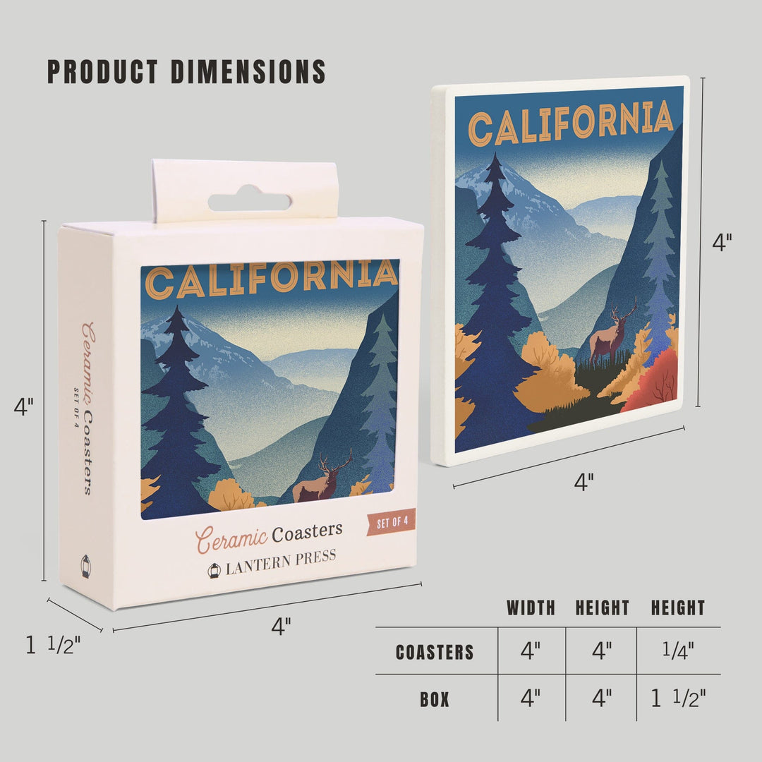 California, Lithograph, Elk and Mountain Scene, Coasters Coasters Lantern Press 
