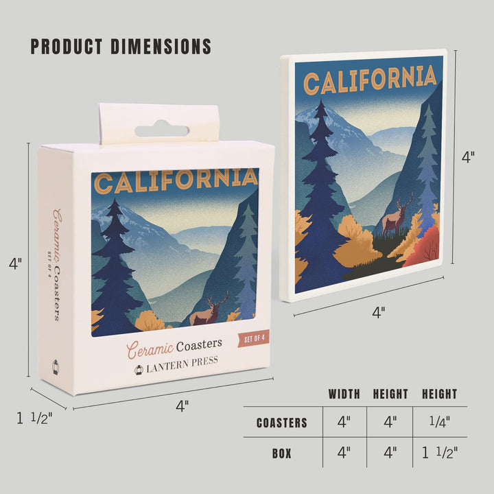 California, Lithograph, Elk and Mountain Scene, Coasters Coasters Lantern Press 