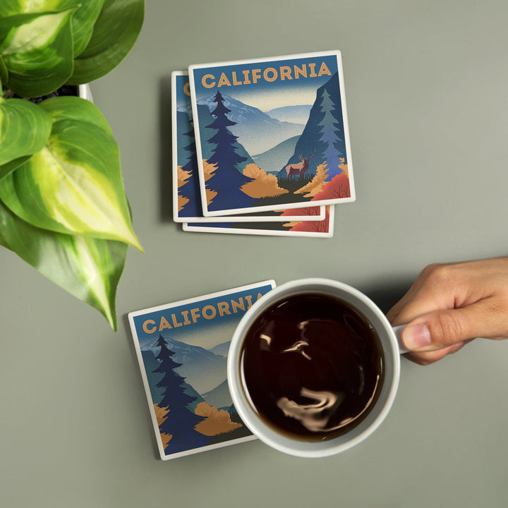 California, Lithograph, Elk and Mountain Scene, Coasters Coasters Lantern Press 