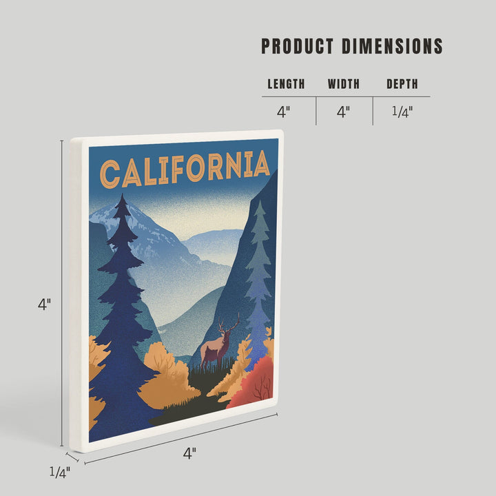 California, Lithograph, Elk and Mountain Scene, Coasters Coasters Lantern Press 