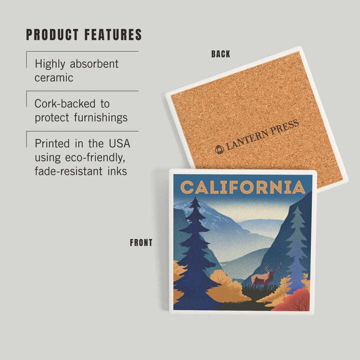California, Lithograph, Elk and Mountain Scene, Coasters Coasters Lantern Press 