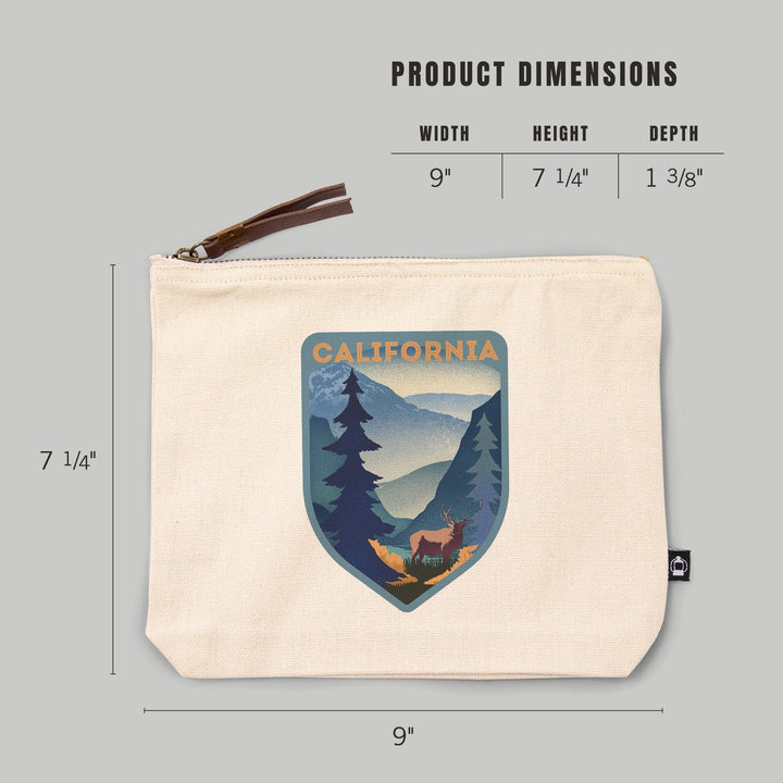 California, Lithograph, Elk and Mountain Scene,, Organic Cotton Zipper Pouch, Go Bag Totes Lantern Press 