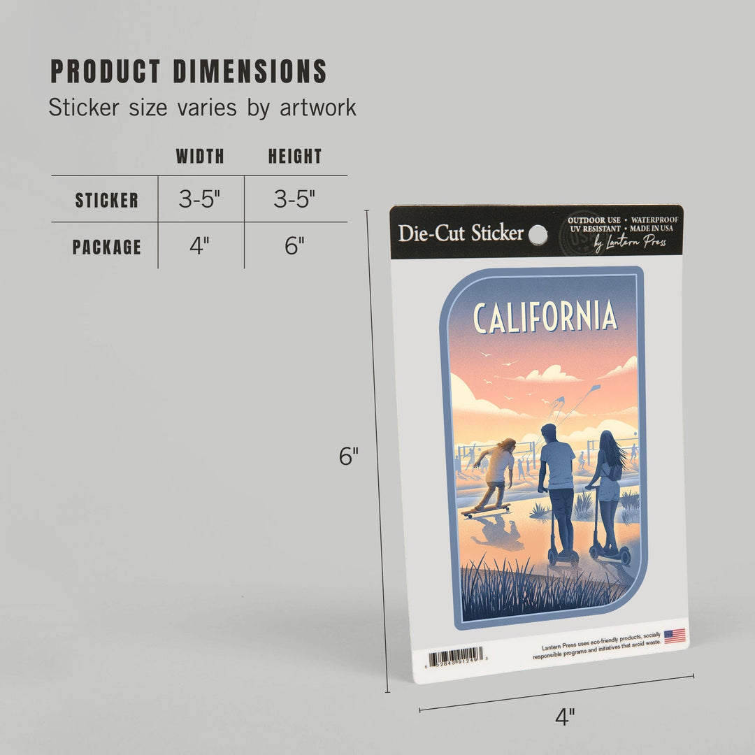 California, Lithograph, Enjoy the Ride, Longboards and Scooters, Contour, Vinyl Sticker Sticker Lantern Press 