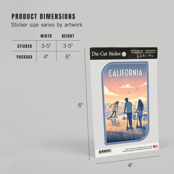 California, Lithograph, Enjoy the Ride, Longboards and Scooters, Contour, Vinyl Sticker Sticker Lantern Press 