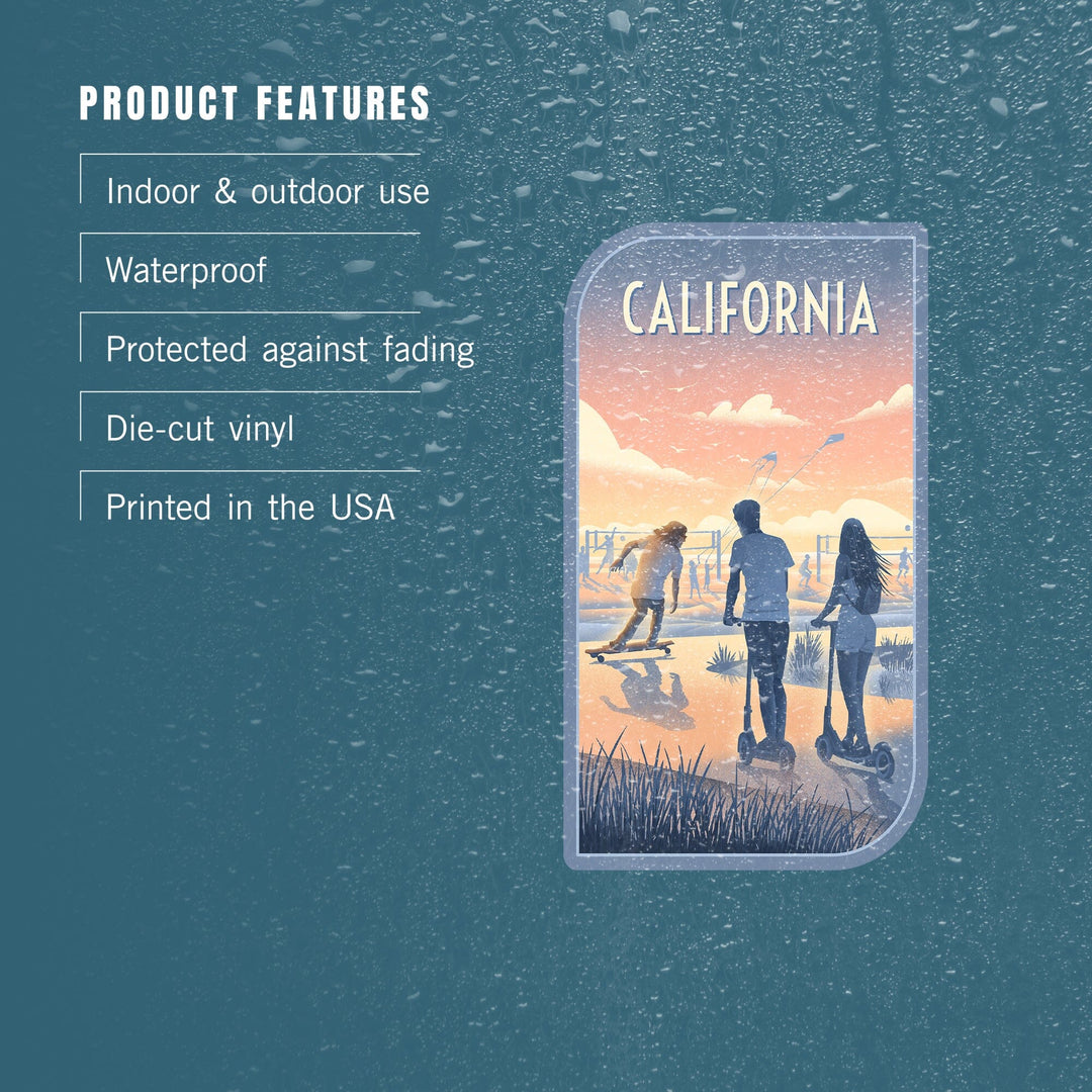 California, Lithograph, Enjoy the Ride, Longboards and Scooters, Contour, Vinyl Sticker Sticker Lantern Press 