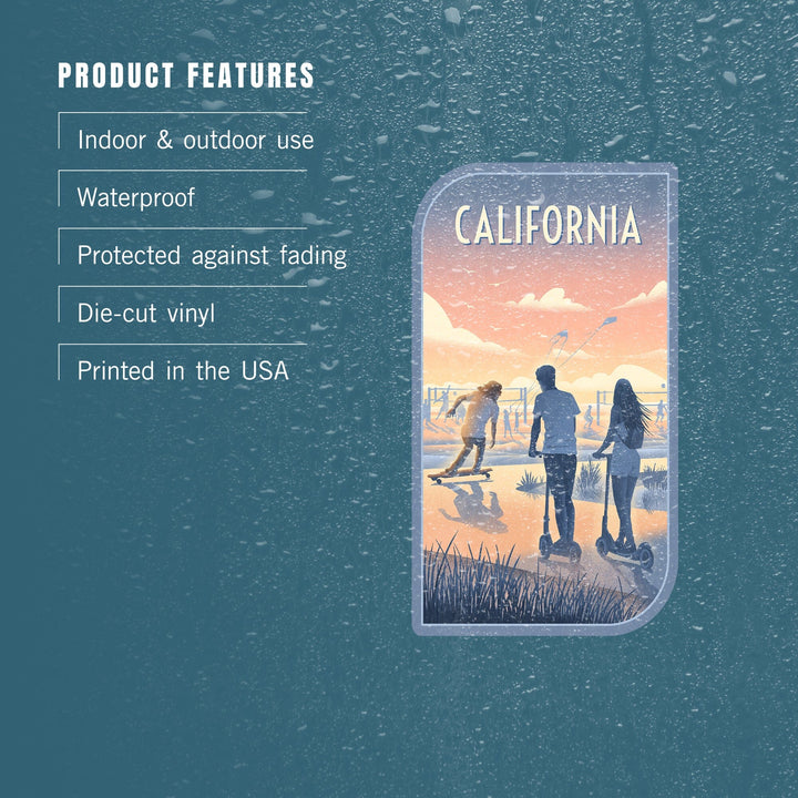 California, Lithograph, Enjoy the Ride, Longboards and Scooters, Contour, Vinyl Sticker Sticker Lantern Press 