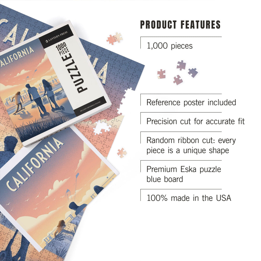 California, Lithograph, Enjoy the Ride, Longboards and Scooters, Jigsaw Puzzle Puzzle Lantern Press 