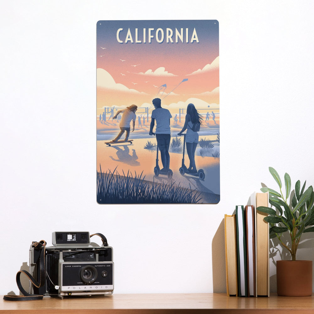 California, Lithograph, Enjoy the Ride, Longboards and Scooters, Metal Signs Metal Lantern Press 