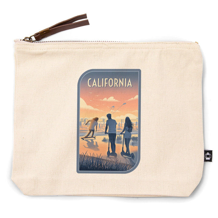 California, Lithograph, Enjoy the Ride, Longboards and Scooters,, Organic Cotton Zipper Pouch, Go Bag Totes Lantern Press 