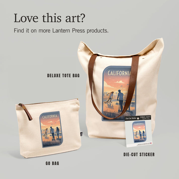 California, Lithograph, Enjoy the Ride, Longboards and Scooters,, Organic Cotton Zipper Pouch, Go Bag Totes Lantern Press 