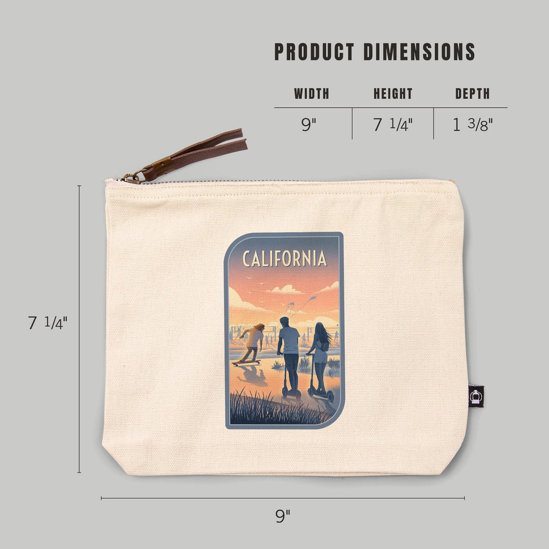 California, Lithograph, Enjoy the Ride, Longboards and Scooters,, Organic Cotton Zipper Pouch, Go Bag Totes Lantern Press 