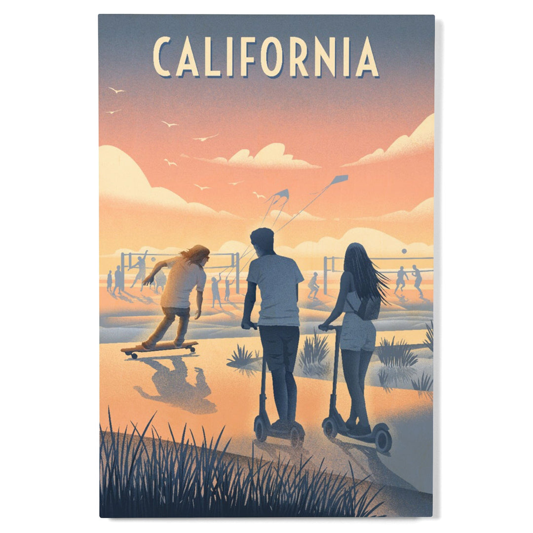 California, Lithograph, Enjoy the Ride, Longboards and Scooters, Wood Signs and Postcards Wood Lantern Press 