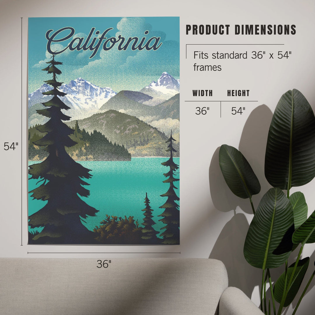 California, Lithograph, Lake and Mountains Scene, Art & Giclee Prints Art Lantern Press 