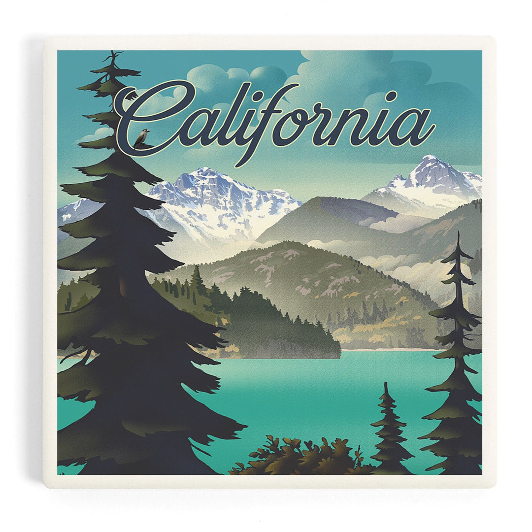 California, Lithograph, Lake and Mountains Scene, Coasters Coasters Lantern Press 