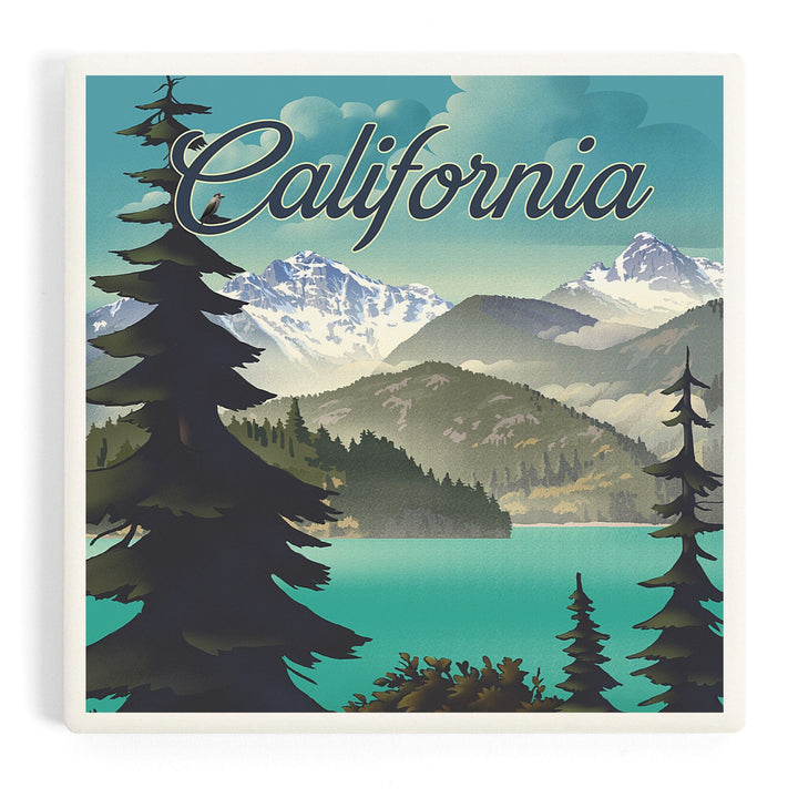California, Lithograph, Lake and Mountains Scene, Coasters Coasters Lantern Press 