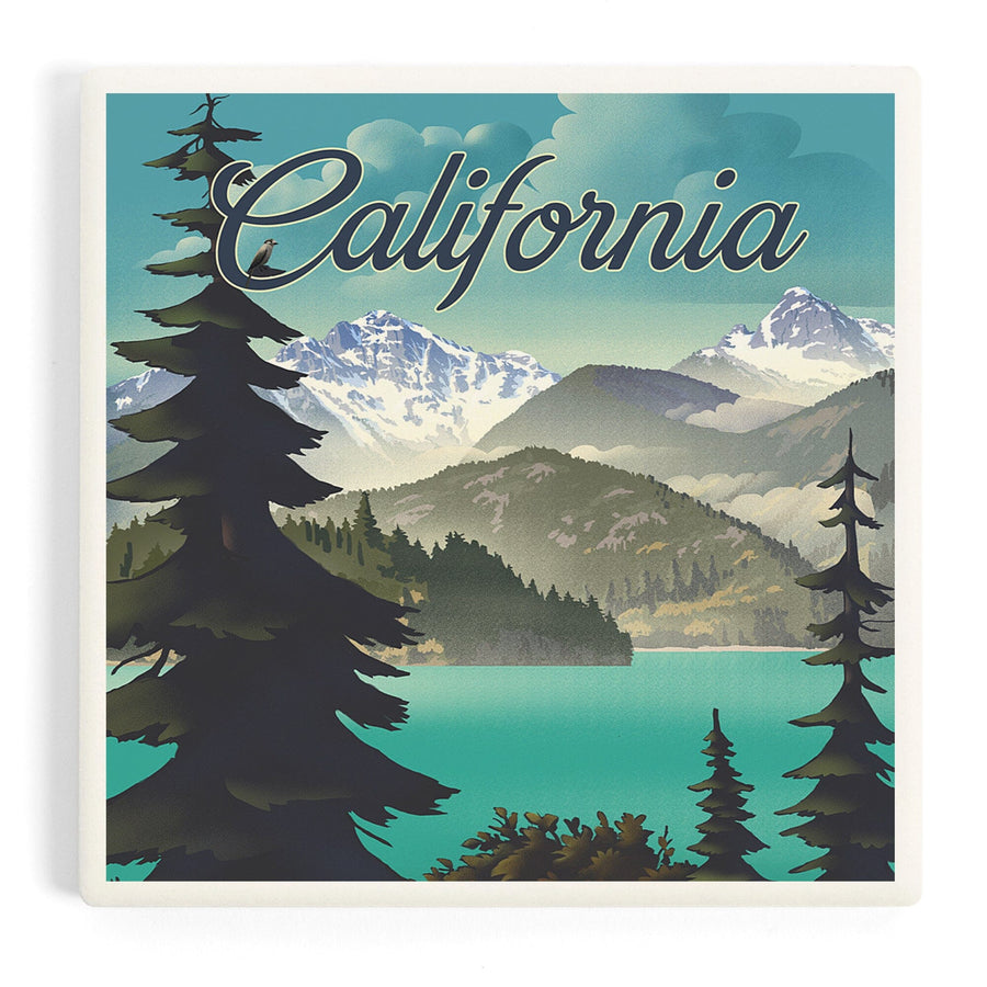 California, Lithograph, Lake and Mountains Scene, Coasters Coasters Lantern Press 