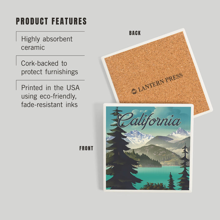 California, Lithograph, Lake and Mountains Scene, Coasters Coasters Lantern Press 