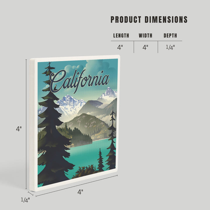 California, Lithograph, Lake and Mountains Scene, Coasters Coasters Lantern Press 