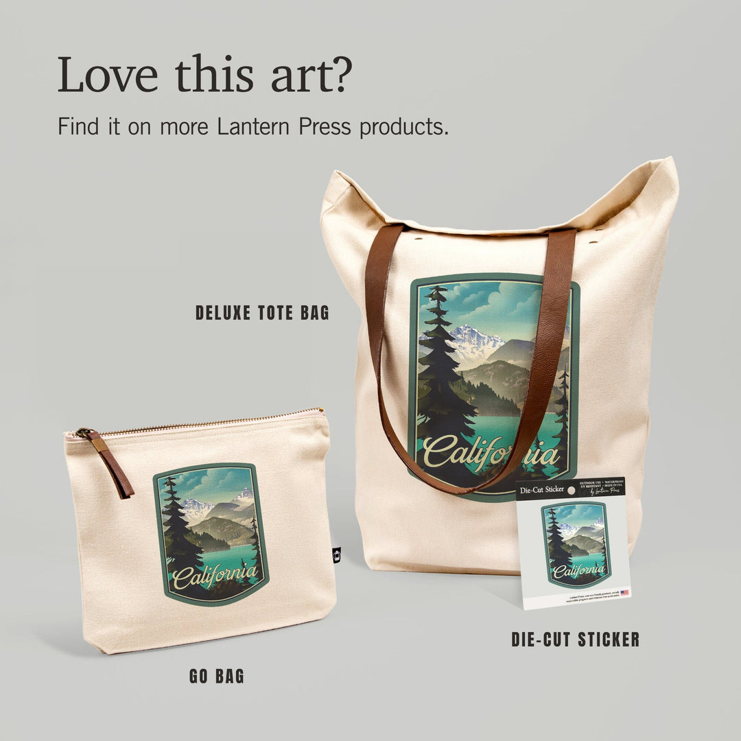 California, Lithograph, Lake and Mountains Scene, Contour, Vinyl Sticker Sticker Lantern Press 
