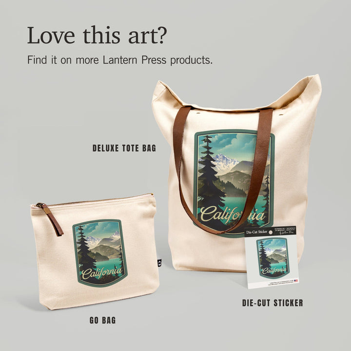 California, Lithograph, Lake and Mountains Scene, Contour, Vinyl Sticker Sticker Lantern Press 