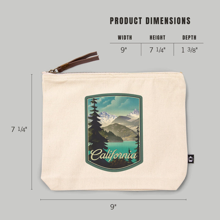 California, Lithograph, Lake and Mountains Scene,, Organic Cotton Zipper Pouch, Go Bag Totes Lantern Press 