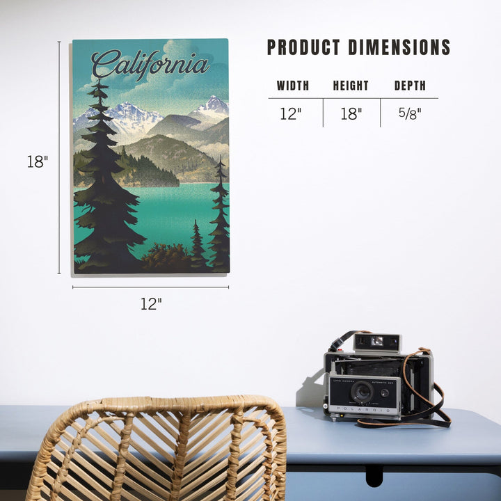 California, Lithograph, Lake and Mountains Scene, Wood Signs and Postcards Wood Lantern Press 