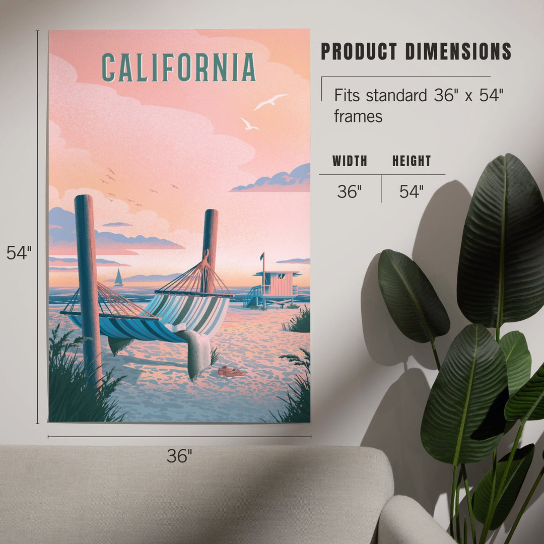 California, Lithograph, Salt Air, No Cares, Hammock on Beach, Art & Giclee Prints Art Lantern Press 