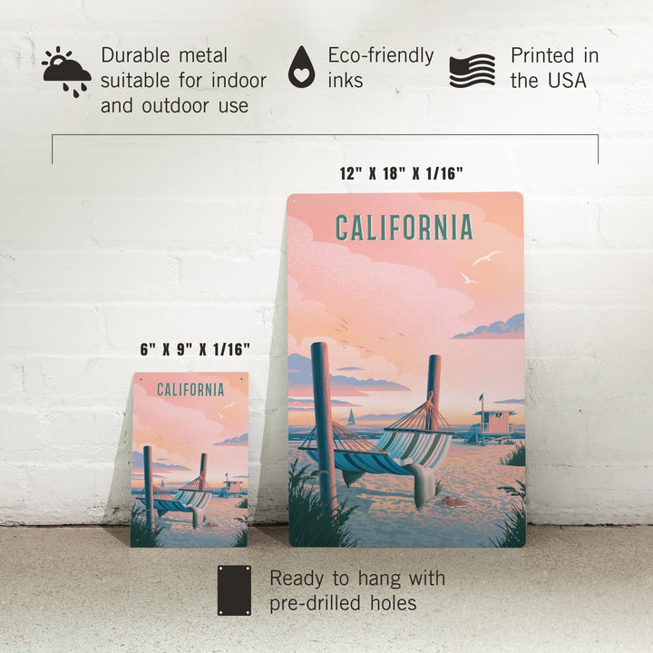 California, Lithograph, Salt Air, No Cares, Hammock on Beach, Metal Signs Metal Lantern Press 