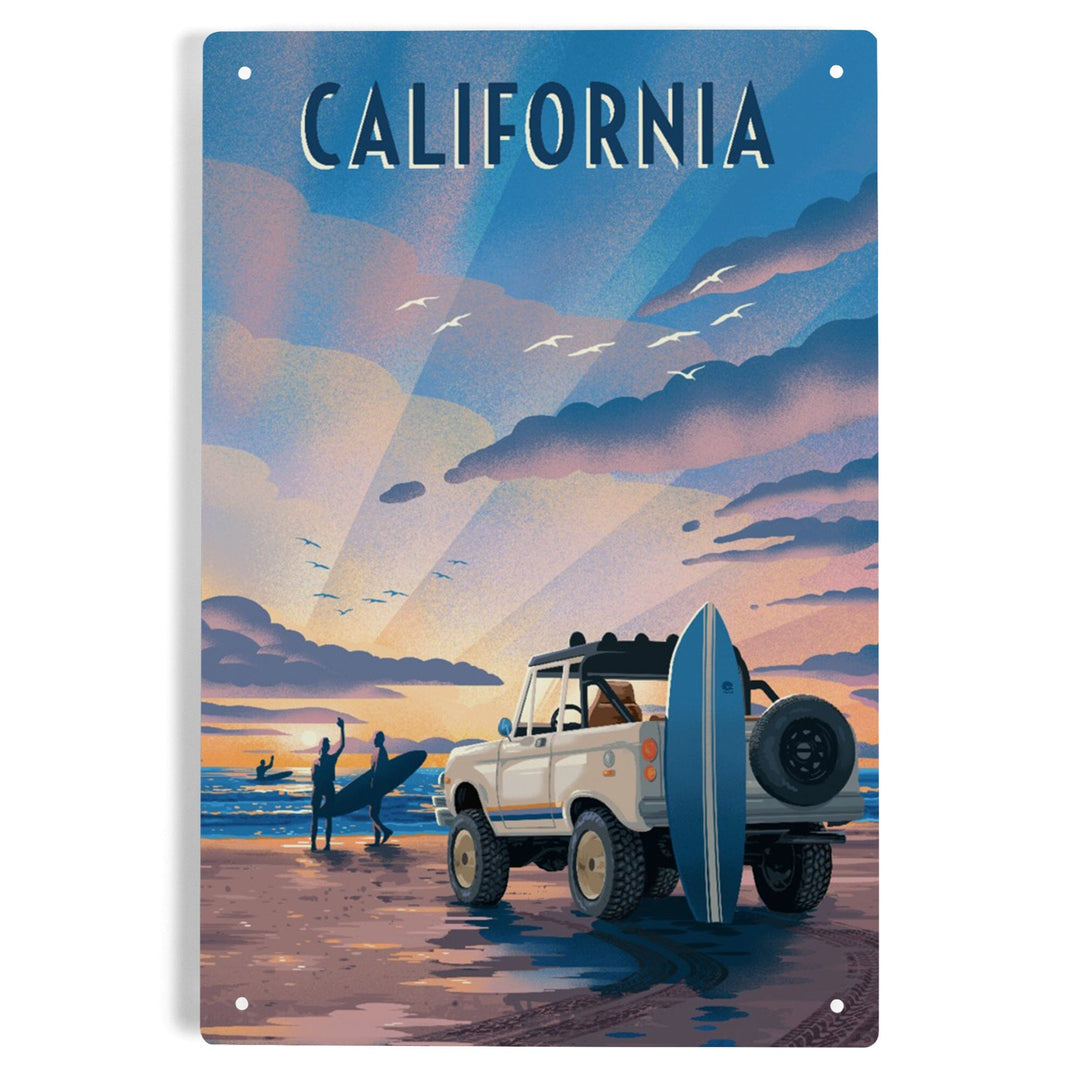 California, Lithograph, Wake Up, Surf's Up, Surfers on Beach, Metal Signs Metal Lantern Press 