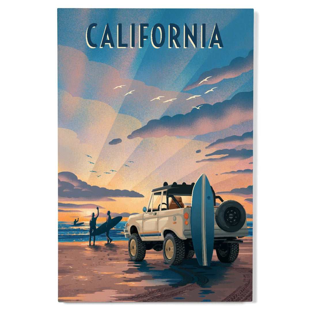 California, Lithograph, Wake Up, Surf's Up, Surfers on Beach, Wood Signs and Postcards Wood Lantern Press 