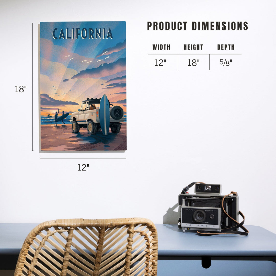 California, Lithograph, Wake Up, Surf's Up, Surfers on Beach, Wood Signs and Postcards Wood Lantern Press 