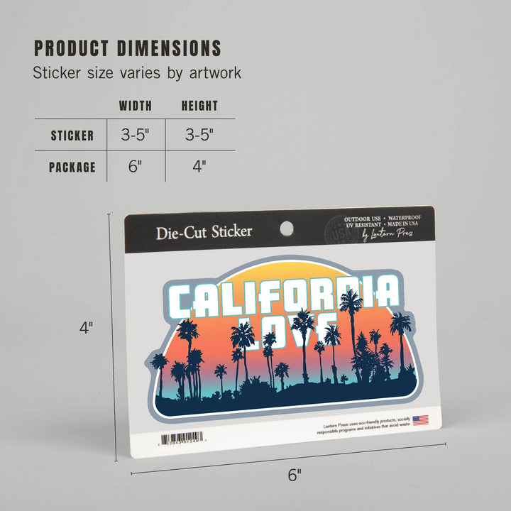 California Love, Palm Trees, Aqua Horizon, Contour, Vinyl Sticker Sticker Lantern Press 