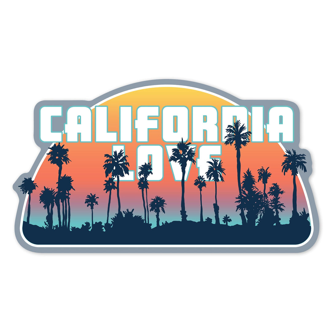 California Love, Palm Trees, Aqua Horizon, Contour, Vinyl Sticker Sticker Lantern Press 